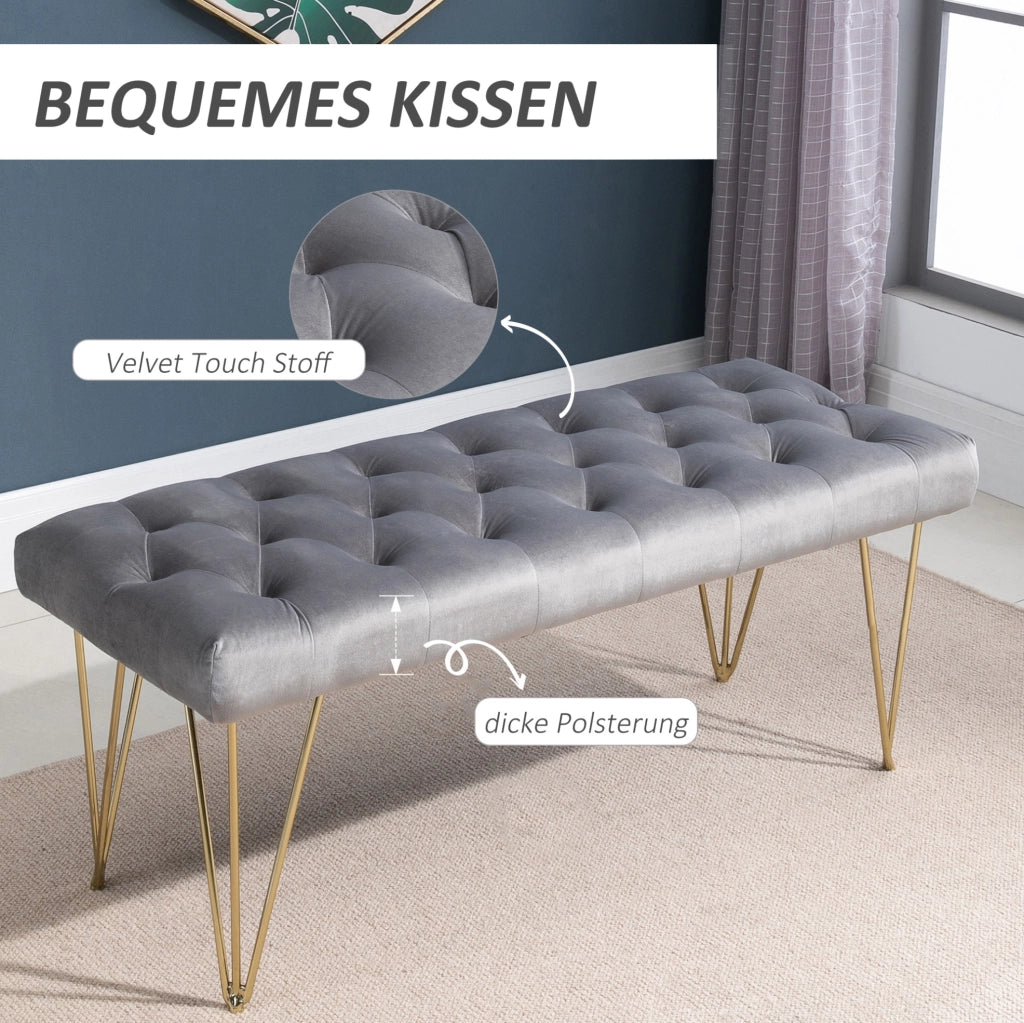 Panca da ingresso in velluto grigio 116 x 44,5 x 49 cm
