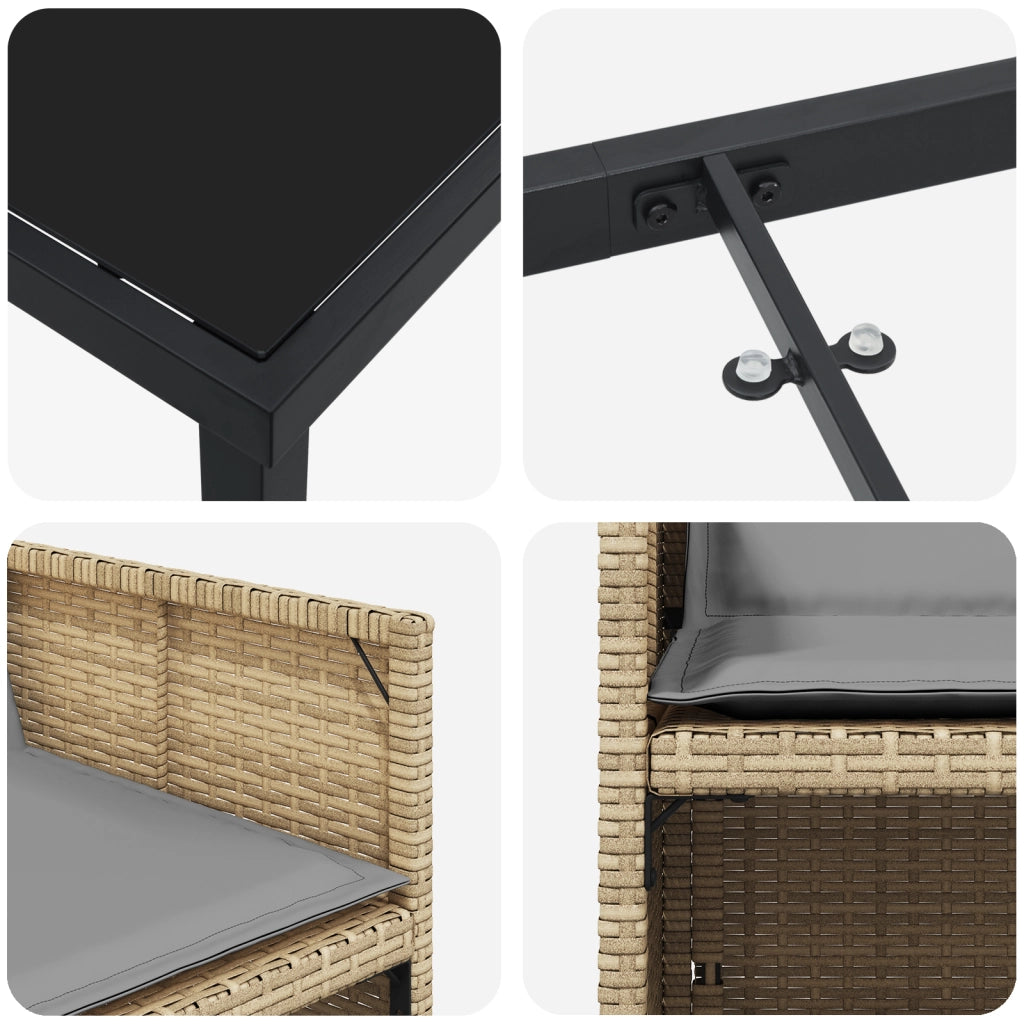 Set da Pranzo da Giardino 5 Pezzi con Cuscini Beige Polyrattan