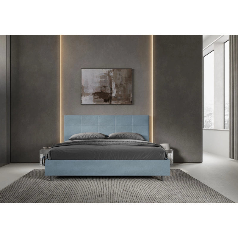 Letto imbottito Matrimoniale 200x200 cm Mika - Con rete,Microfibra,Azzurro