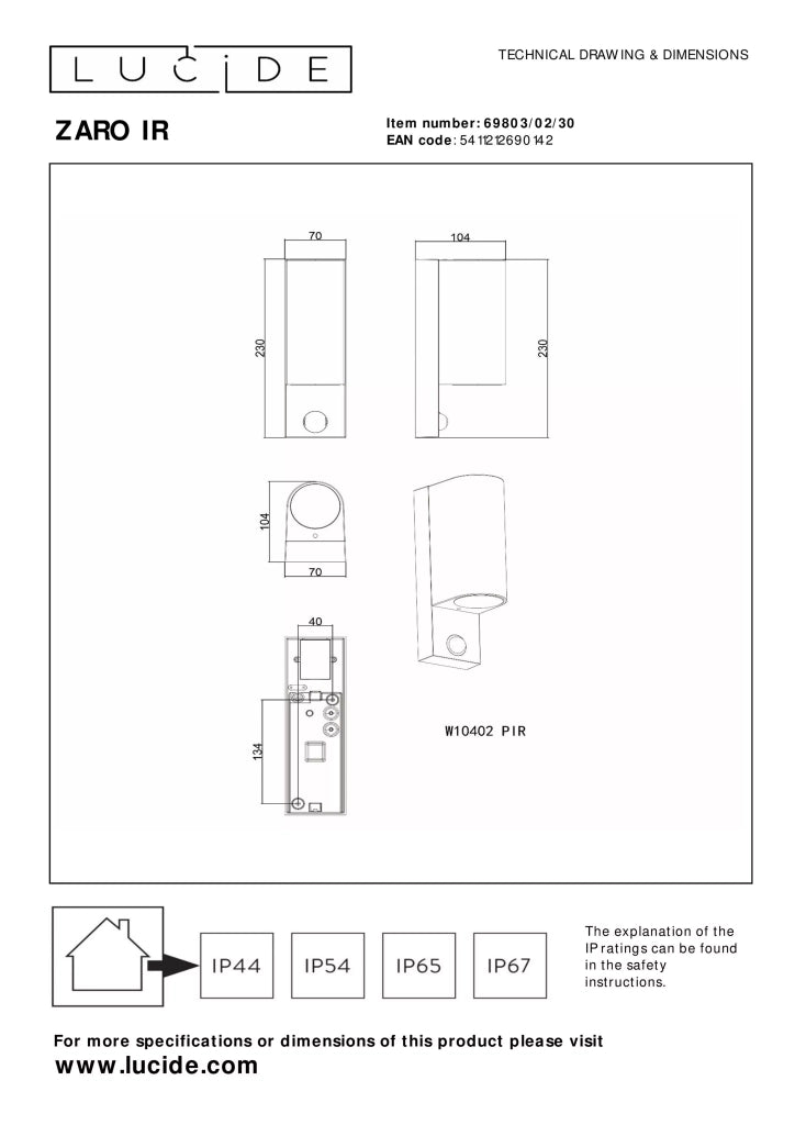 Applique esterno con sensore 2xGU10 ZARO Lucide IP65