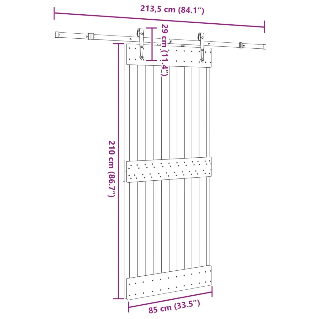 Porta scorrevole NARVIK Naturale e Nero 85 x 210 cm (213,5 cm)