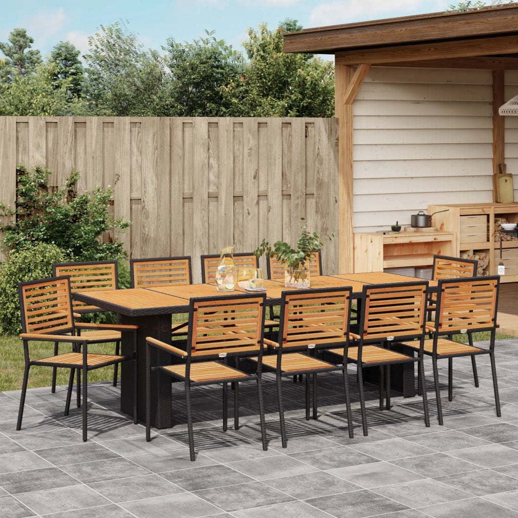 Set da pranzo da giardino  da 11 pezzi Nero Polyrattan Acacia