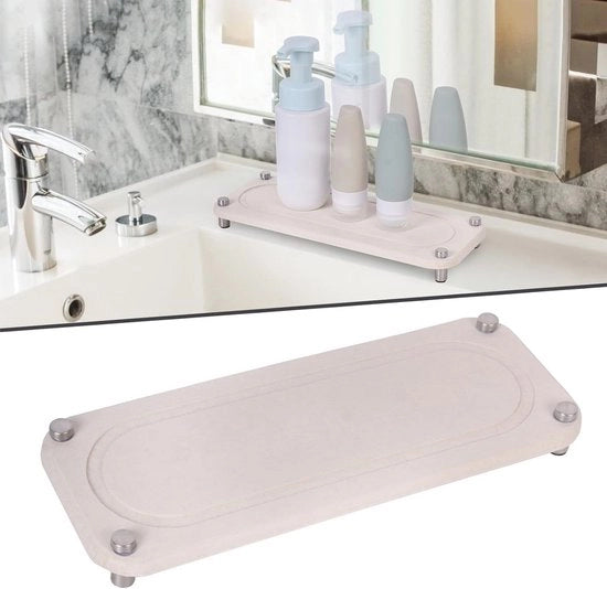 Organizzatore di superficie asciutta per cucina e bagno - supporto per spugne grigio con tubo di scarico a diaframmi sottile