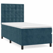 Letto singolo | Letto per adulti | Giroletto a Molle con Materasso Blu Scuro 90x190 cm in Velluto