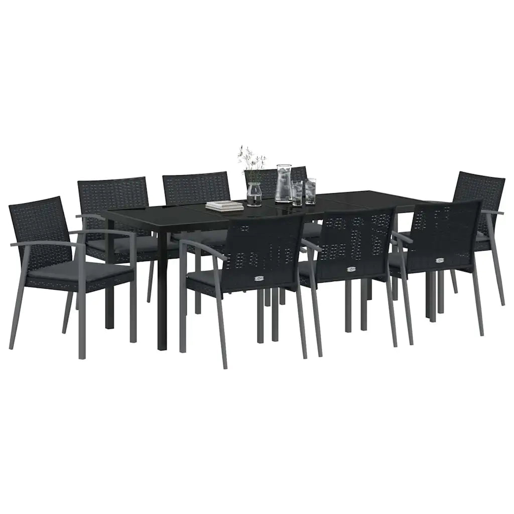 Set da Pranzo per Giardino 9 pcs Nero e Grigio Rattan in PE 3379071
