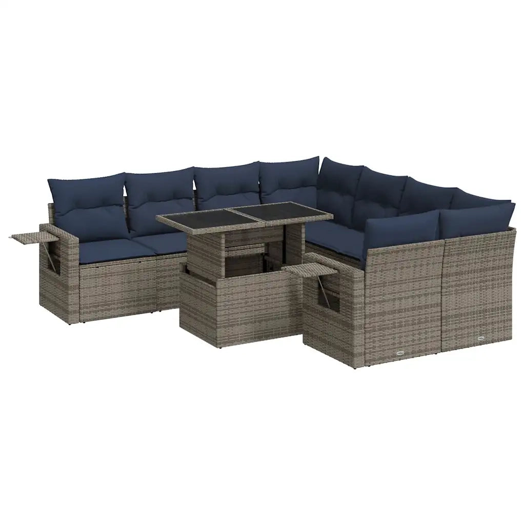 vidaXL Set Divani da Giardino 9 pz con Cuscini Grigio Polyrattan Acacia