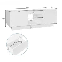 Tavolino da caffè bianco con rivestimento in vetro, illuminazione LED, controllo tramite app, 2 cassetti e 1 vano aperto, 100×50×35,5 cm, Bianco