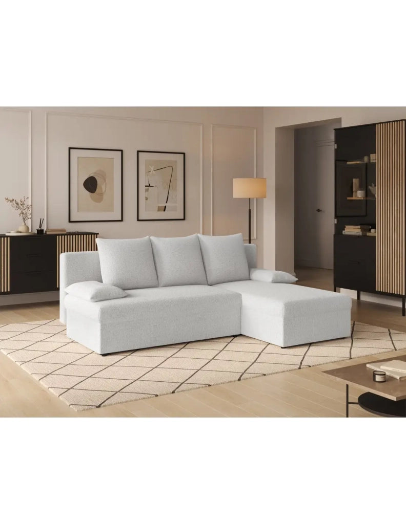 Divano ad angolo Bianco 3 posti piccolo spazio 206x90x146cm GINA