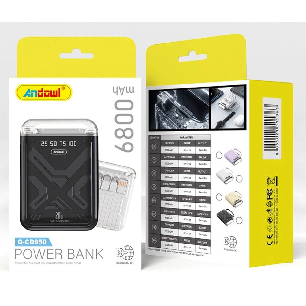 Trade Shop - Power Bank Portatile 6800mah 20w Ricarica Rapida Indicatori Livello Carica 4 Cavi Q-cd950 -
