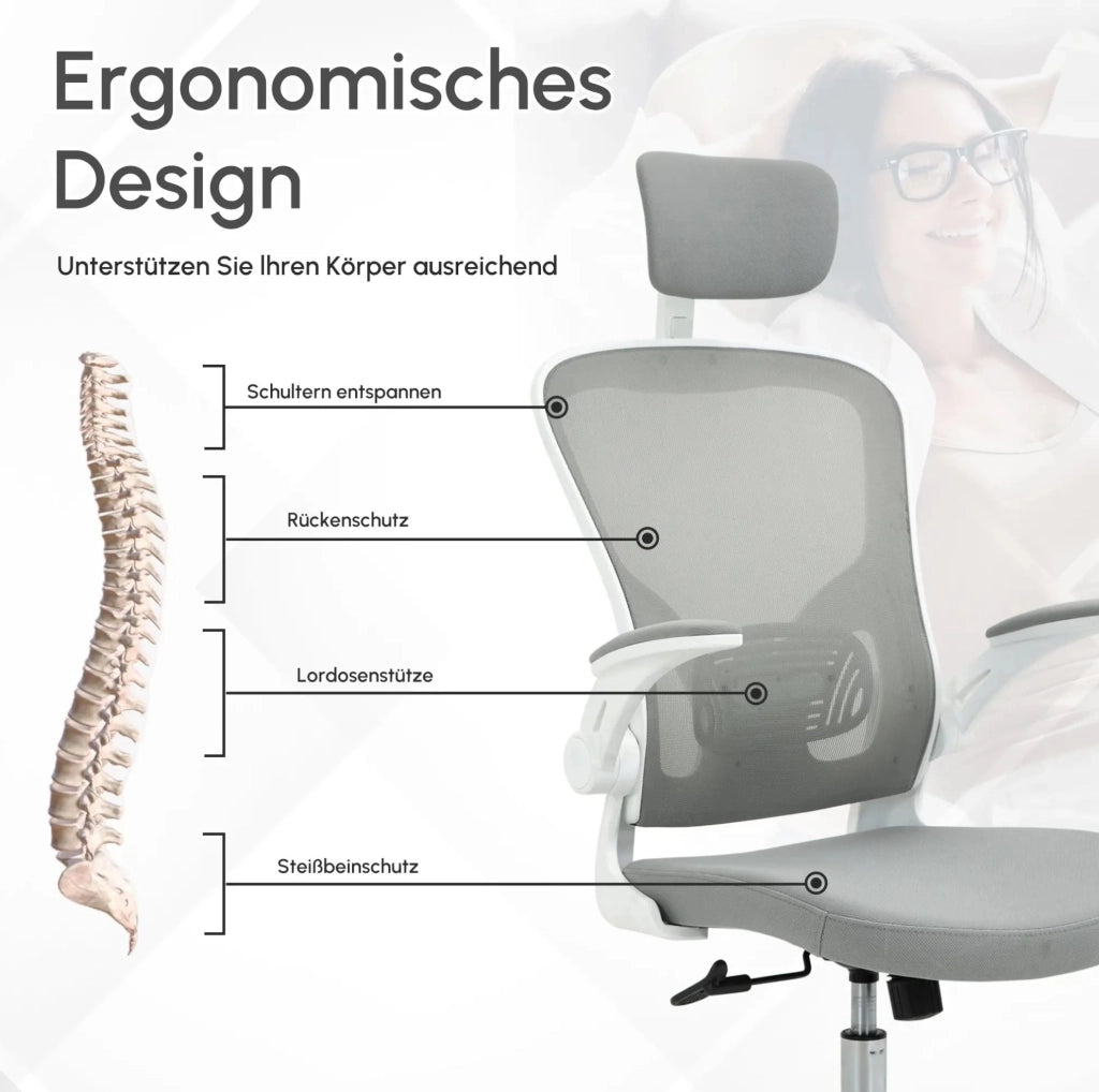 Sedia da ufficio ergonomica grigia con poggiatesta