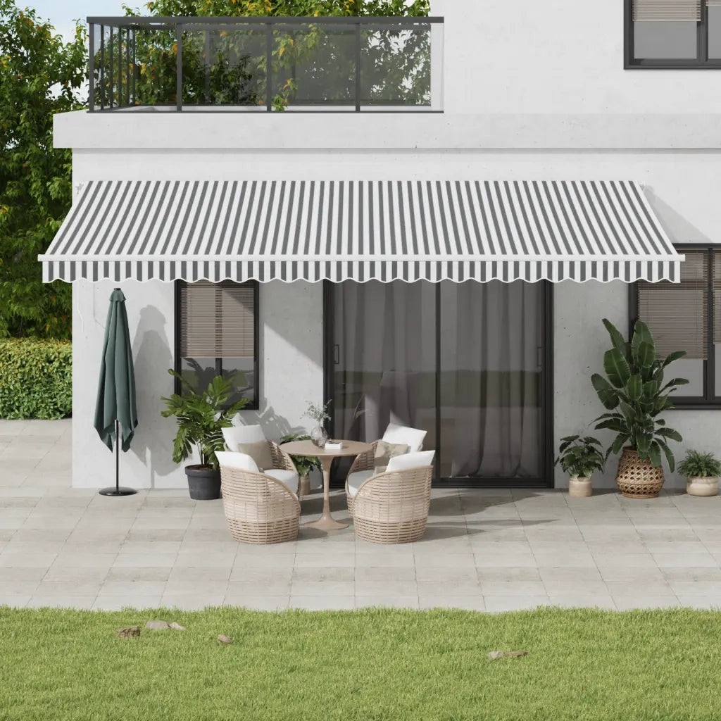 Tenda da Sole Retrattile Manuale Antracite e Bianco 600x350 cm 3215804