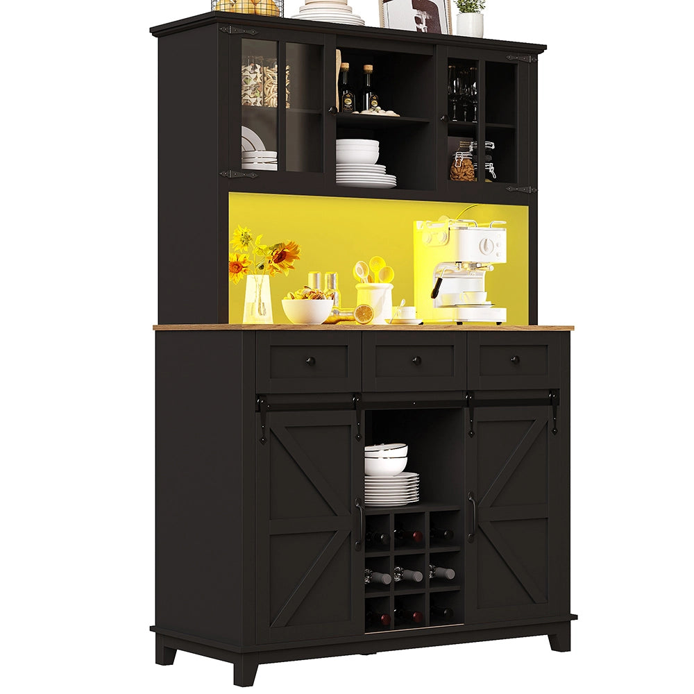 Armoire de cucina lussuosa - Xylo - 105??38,4??180 cm - Nero - Ante a vetro, illuminazione LED a colori variabili, ripiani regolabili
