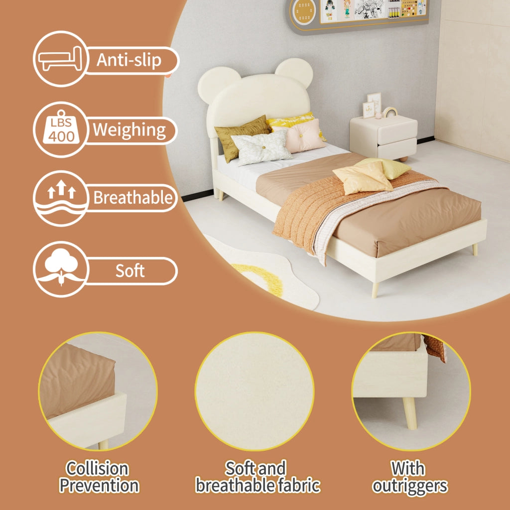letto imbottito tessuto e metallo beige 90 x 200 cm