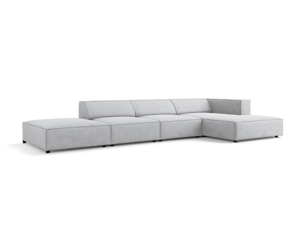 Cosmopolitan Design - Divano angolare destro "Arendal" 5 posti in ciniglia con effetto a coste grigio chiaro 
