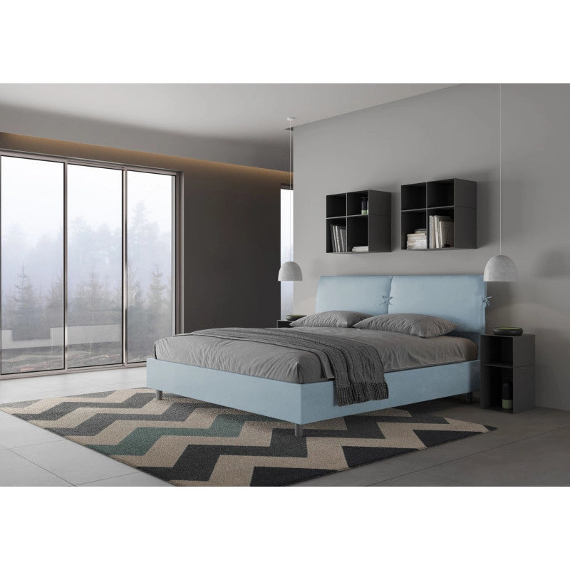 Letto imbottito Matrimoniale 180x200 cm Mados - Contenitore,Microfibra,Azzurro