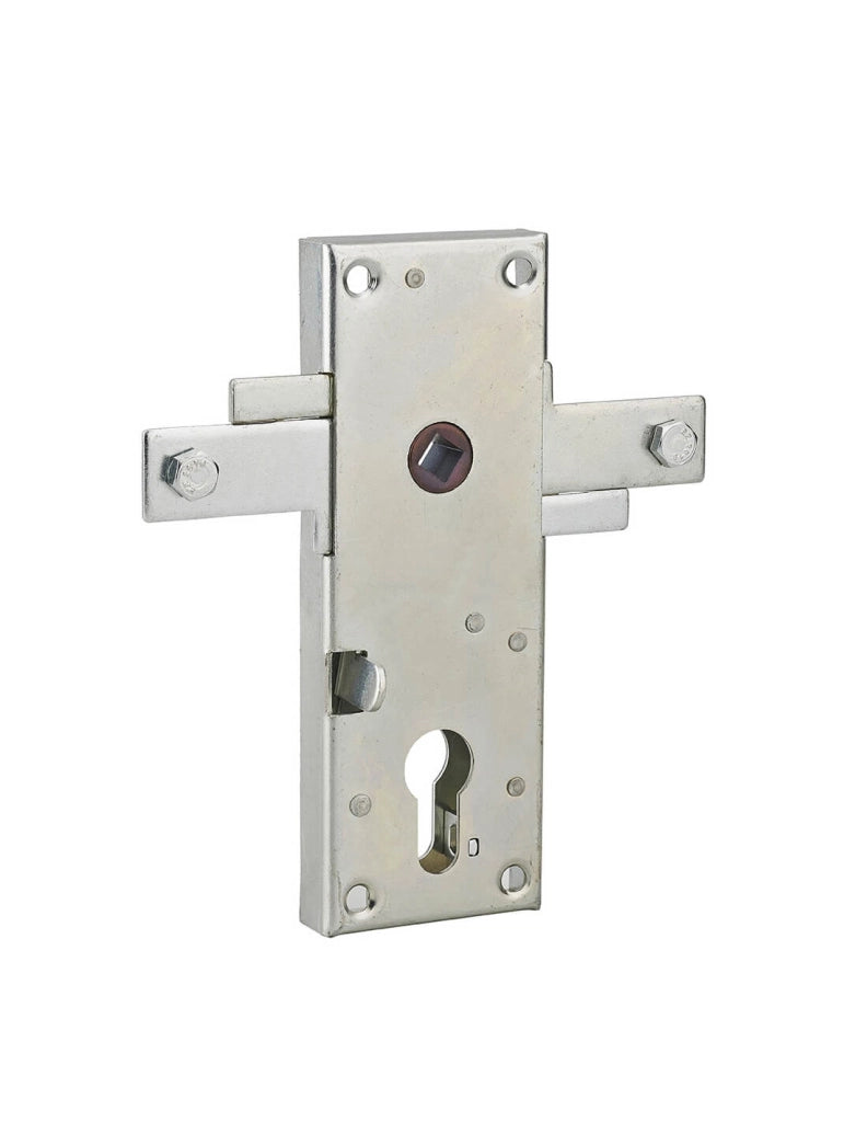 Serratura per porta basculante 2 punti destra e sinistra, a cilindro europeo, garage, 60x160mm, quadro 8mm, zincato - THIRARD