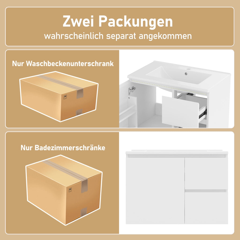 Mobile sottolavabo sospeso con lavabo integrato e illuminazione LED radar per bagno bianco 76 × 46 × 50 cm
