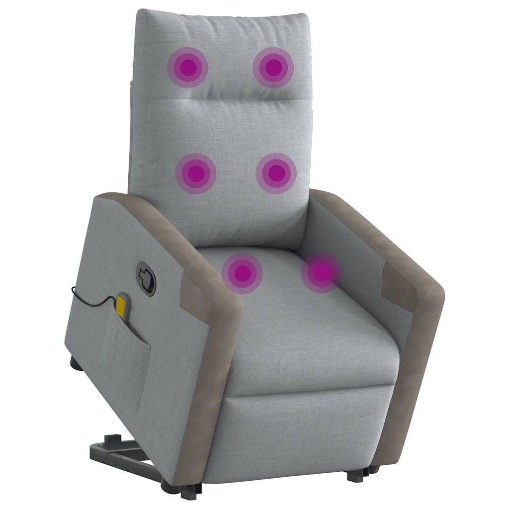 Poltrona Alzapersona Massaggi Reclinabile Grigio Chiaro Tessuto 3324095