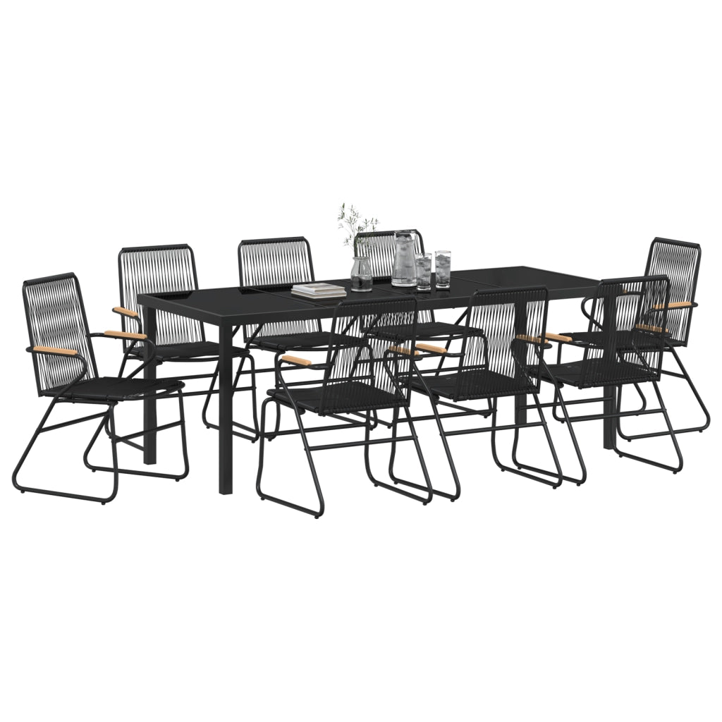 Set di Mobili da Giardino 9 Pezzi Nero Rattan PVC