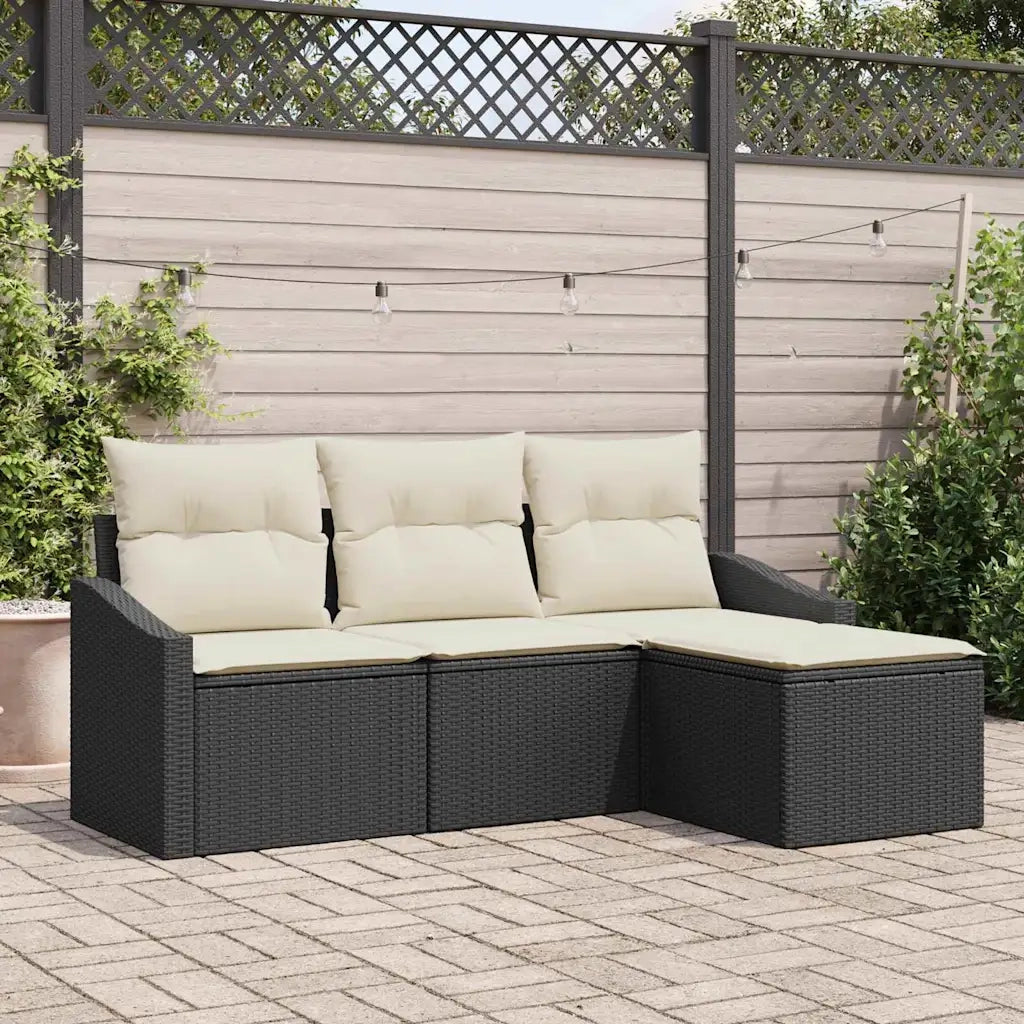 Set di divani con cuscino 4 pcs Nero e Crema polyrattan 3355336