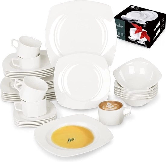 Set di piatti e bicchieri in ceramica ecocompatibile