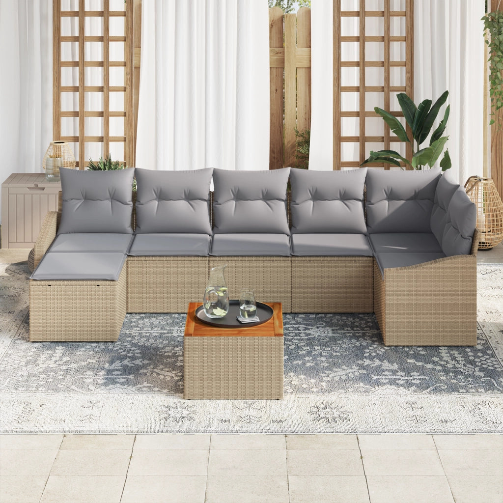 Set di divani da giardino a 8 pezzi con cuscini Beige Poly Rattan Acacia