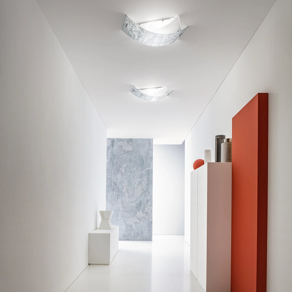 Camilla - Lampada da soffitto argento 3XE14 max 3X28W IP20 - Applique da parete moderna con diffusore in vetro argento e montatura bianca 43x30cm