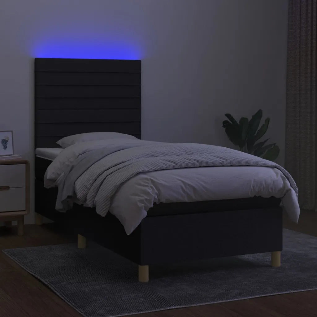 Letto a Molle con Materasso e LED Nero 90x200 cm in Tessuto 3135487