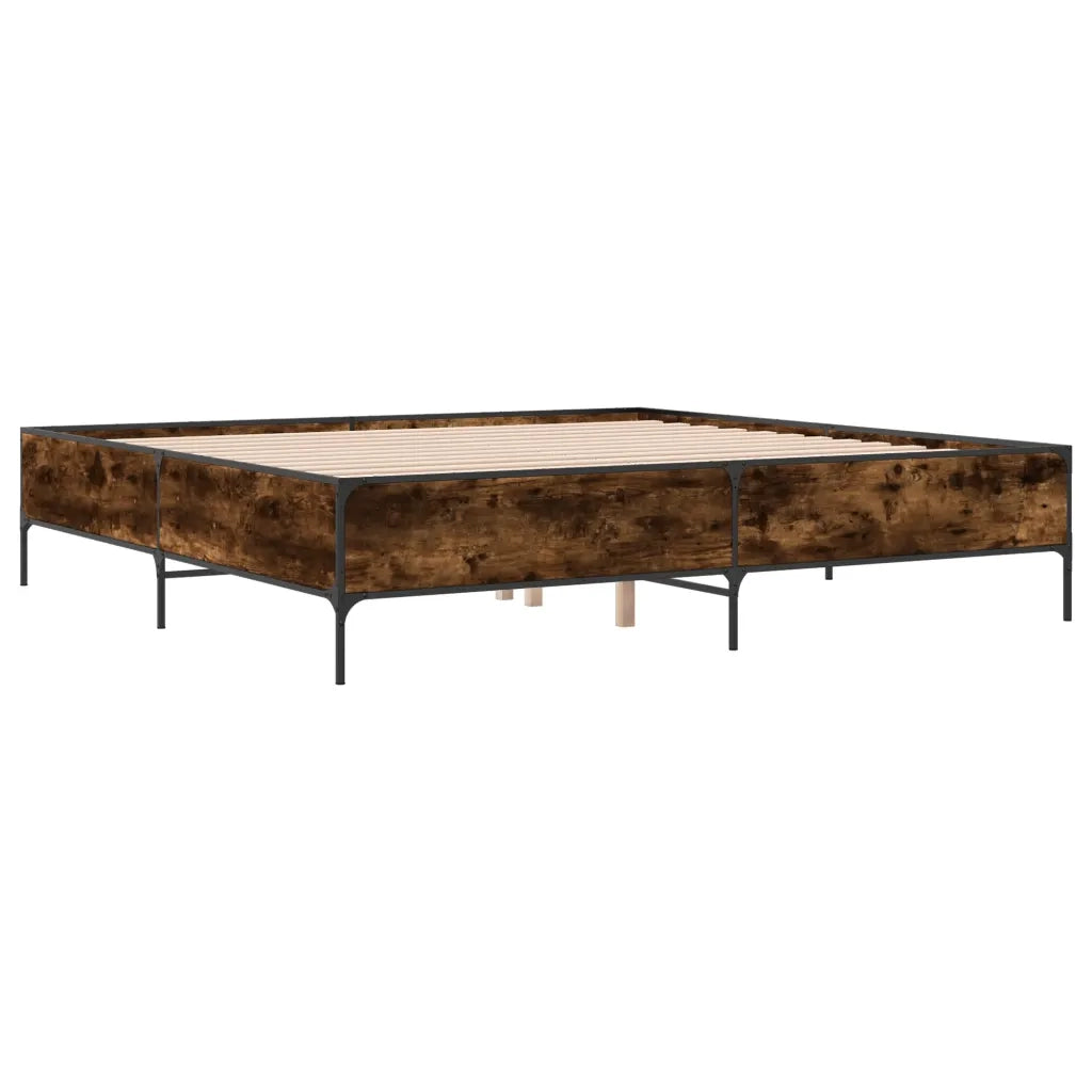 Letto matrimoniale | Letto per adulti | Giroletto Rovere Fumo 200x200 cm in Legno Multistrato e Metallo