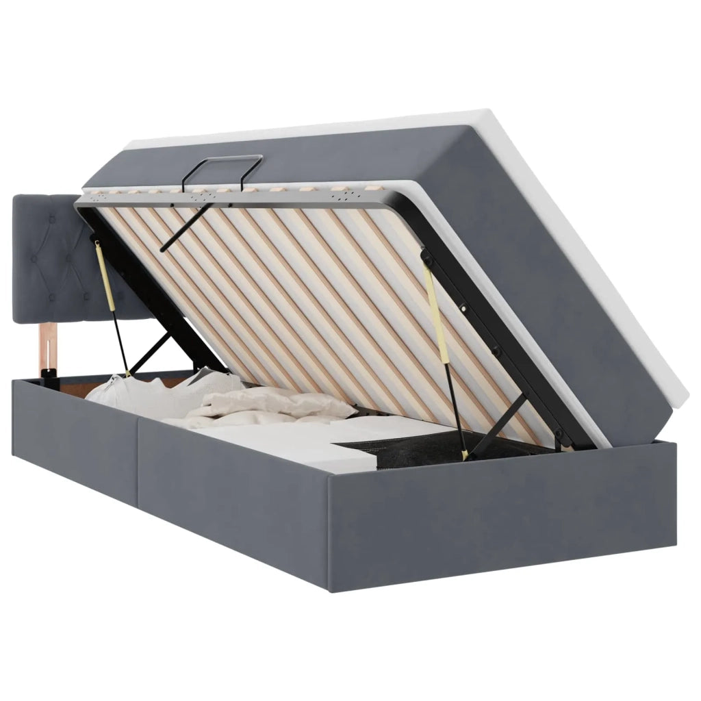 Letto con contenitore LED e materasso Grigio Scuro 90 x 200 cm