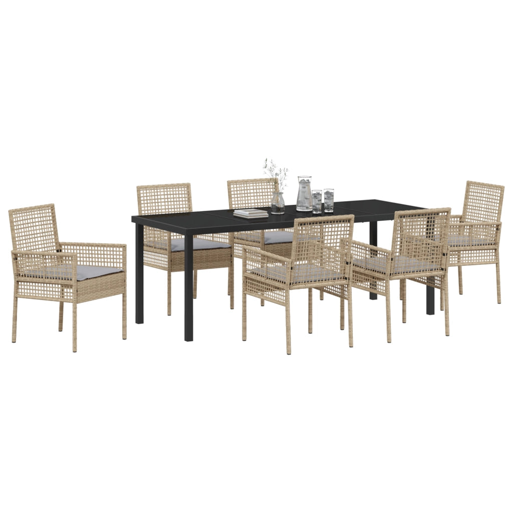 Set da Pranzo Giardino 7 Pezzi con Cuscini Beige