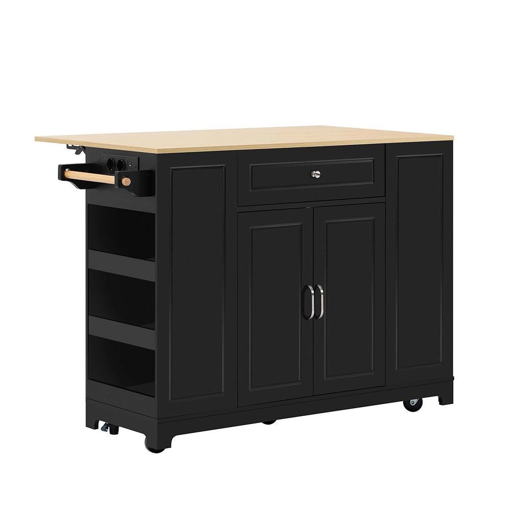 Isola da cucina mobile con tavolo estendibile, cassetti multifunzione e cestino - Xylo - Nero