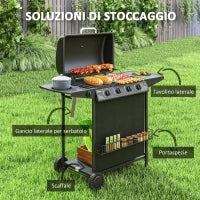 Barbecue a Gas con 4+1 Bruciatori Indipendenti e Coperchio con Termometro, 121x54x97 cm, Nero