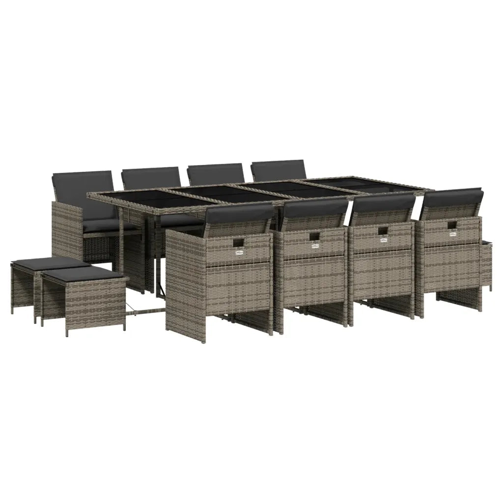 Set da Pranzo da Giardino 13pz con Cuscini Grigio in Polyrattan 3277747