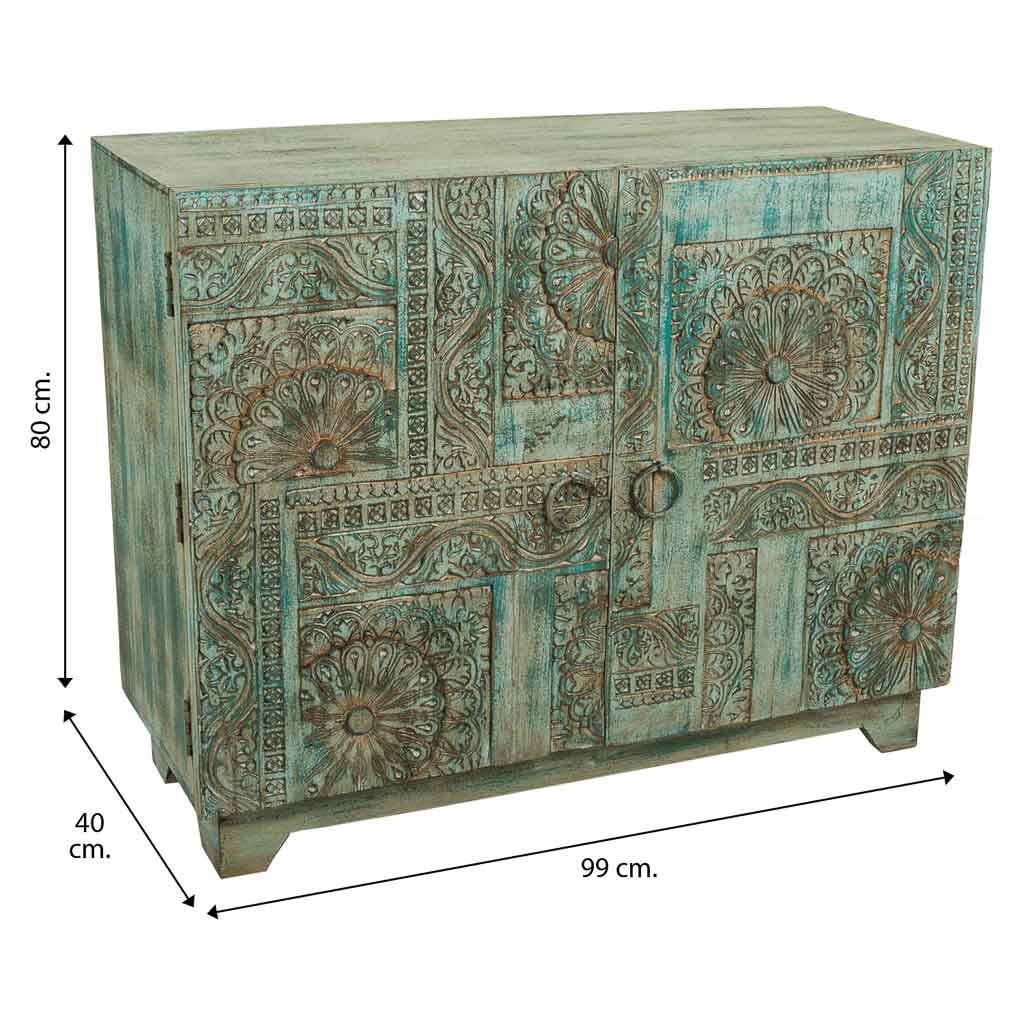 Mueble de entrada in legno intagliato blu 99x40x80