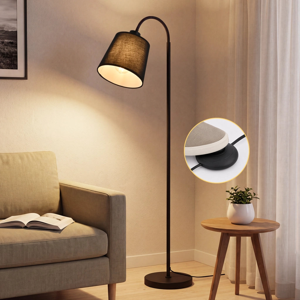 ZMH Lampada da Terra 160cm Paralume Nero Orientabile 360¡ã Interruttore a Pedale E27 Moderna per Camera Letto