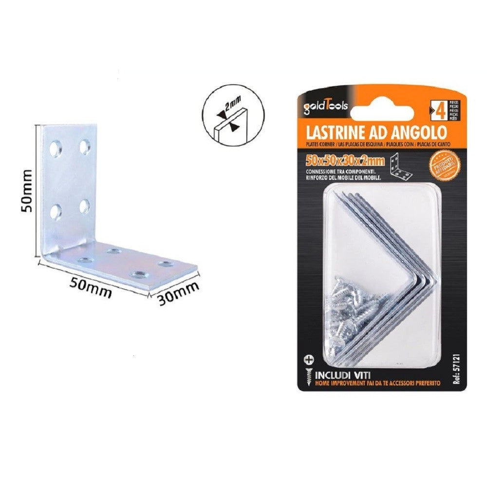 Trade Shop - Set 4pz Lastrine Lastrina Ad Angolo Angolare 50x50x30x2 Mm Con Viti Mobili 57121 -