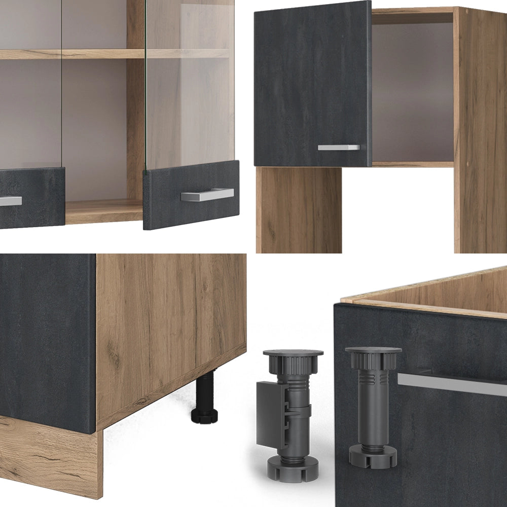 Cucina angolare completa R-Line Calce nera/Rovere dorato 247 x 237 cm PL Antracite Vicco