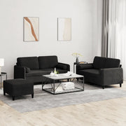 Set di Divani 3 pz con Cuscini Nero in Velluto