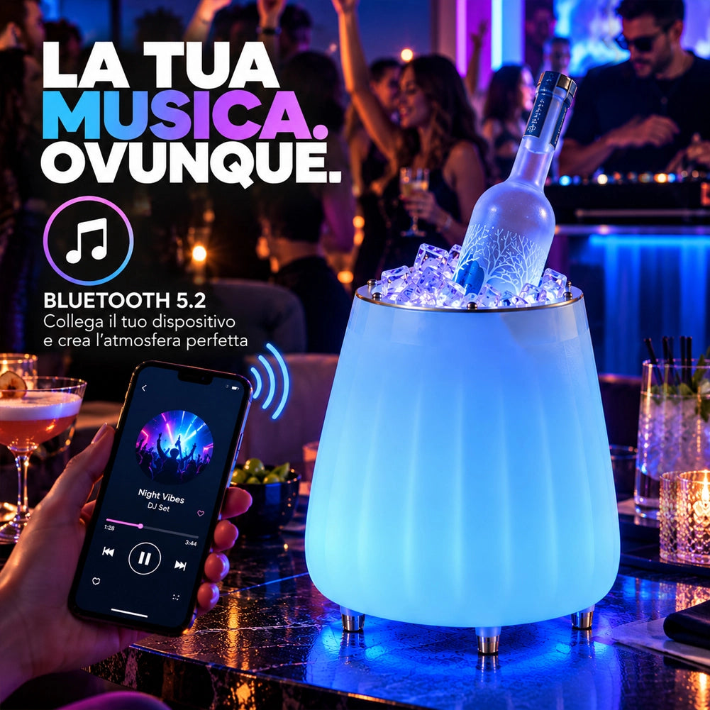 Glacette Secchiello Ghiaccio 3in1 Luci LED e Cassa Bluetooth Portaghiaccio 5L