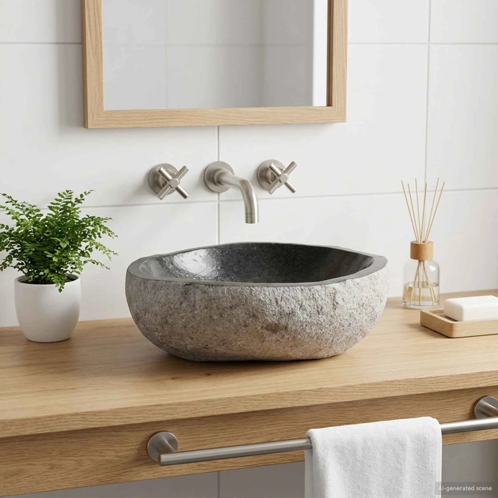 Lavabo Ovale Grigio (32-37) x (27-30) x 12 cm Pietra di Fiume 42011253