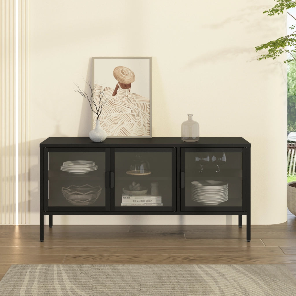 Armadietto con Vetrina Borshavisa Mobile TV con 3 Ante in Vetro 55x118x35 cm [en.casa]