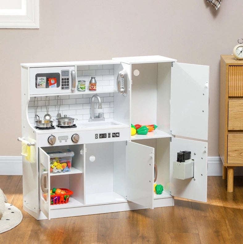 Cucina giocattolo in legno bianca con accessori e lavagna