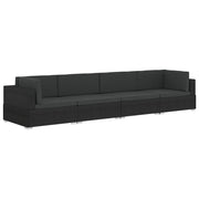 Set Divani da Giardino 4 pz | Set Salotto da Giardino con Cuscini in Polyrattan Nero
