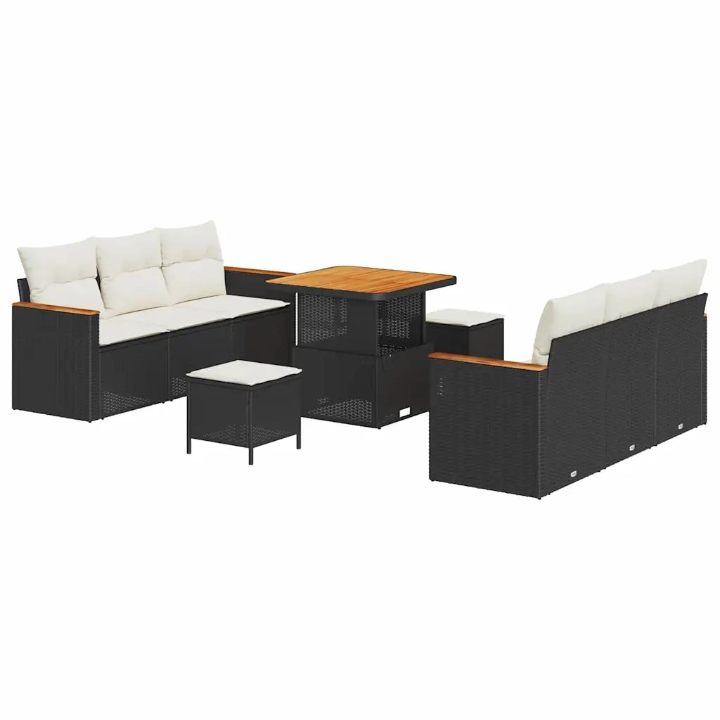 Set Divano da Giardino 9 pcs Nero polyrattan