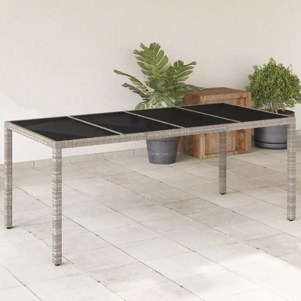 Tavolo Giardino | Tavolino da esterno Piano Vetro Grigio Chiaro 190x90x75 Polyrattan