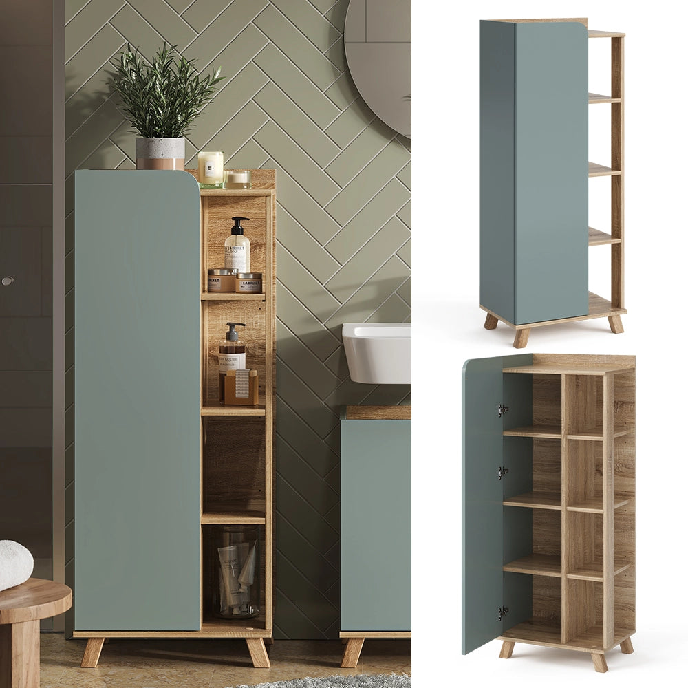 Vicco Mobiletto bagno Grigio-blu 50 x 128 cm con porta e vani aperti