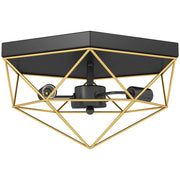 Lampadario Stile Industriale Geometrica con 3 Attacchi E27 per Lampadine LED in Metallo Nero e Oro