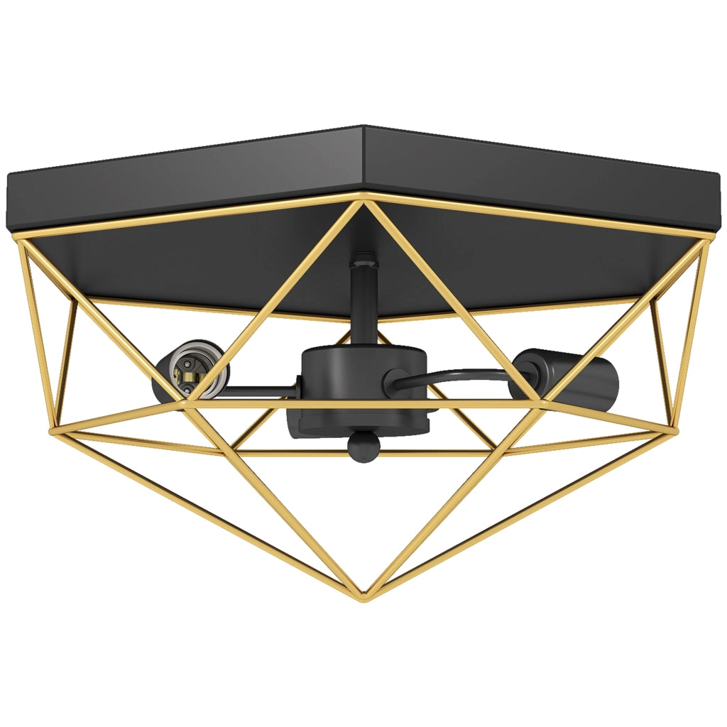 Lampadario Stile Industriale Geometrica con 3 Attacchi E27 per Lampadine LED in Metallo Nero e Oro