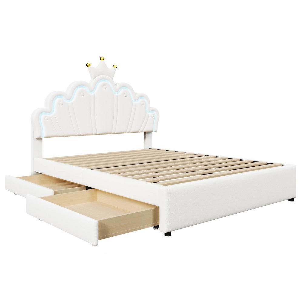 Letto Imbottito con Cassetti e Testiera Regolabile ¨C MINIMAL ¨C PU Bianco 140x200